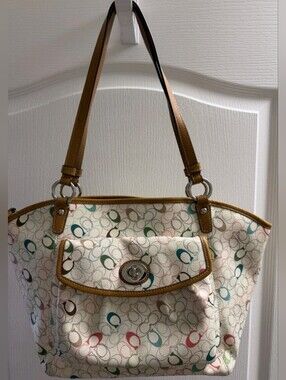 Coach Vintage Chelsea Signature Leah Heritage Stripe Hand Bag‎